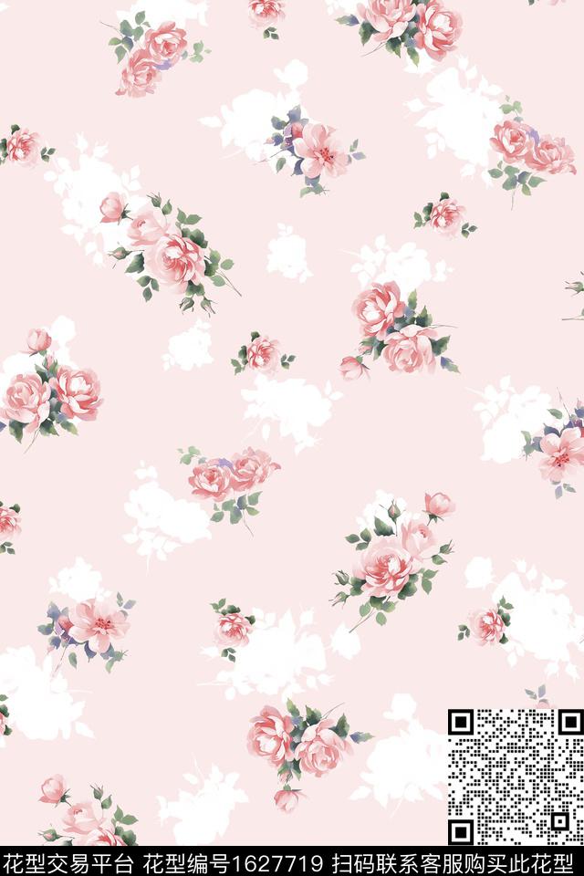 花卉水彩花卉剪影数码印花华亿平台下载（图片编号: 1627719） - 瓦栏（Walan）