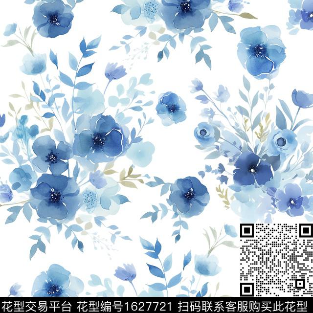 白底花水彩花卉花卉数码印花华亿平台下载（图片编号: 1627721） - 瓦栏（Walan）