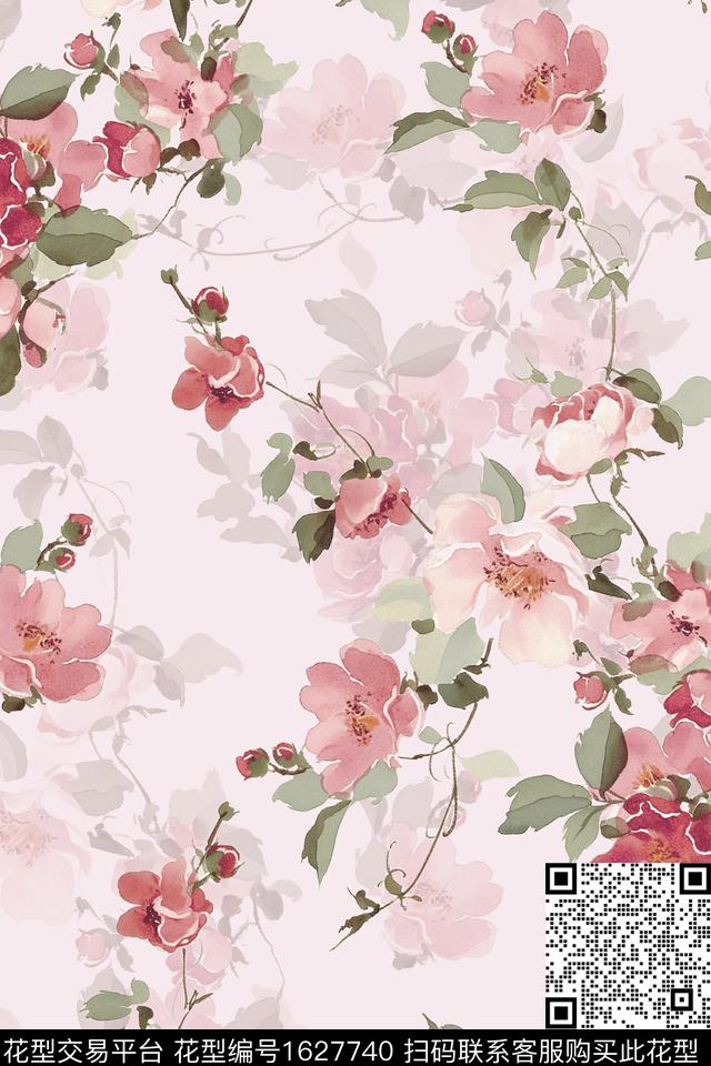 真丝花卉影花数码印花华亿平台下载（图片编号: 1627740） - 瓦栏（Walan）