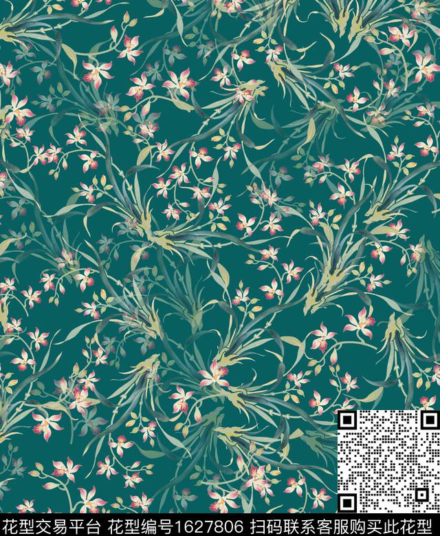 花卉水彩花卉影花数码印花华亿平台下载（图片编号: 1627806） - 瓦栏（Walan）
