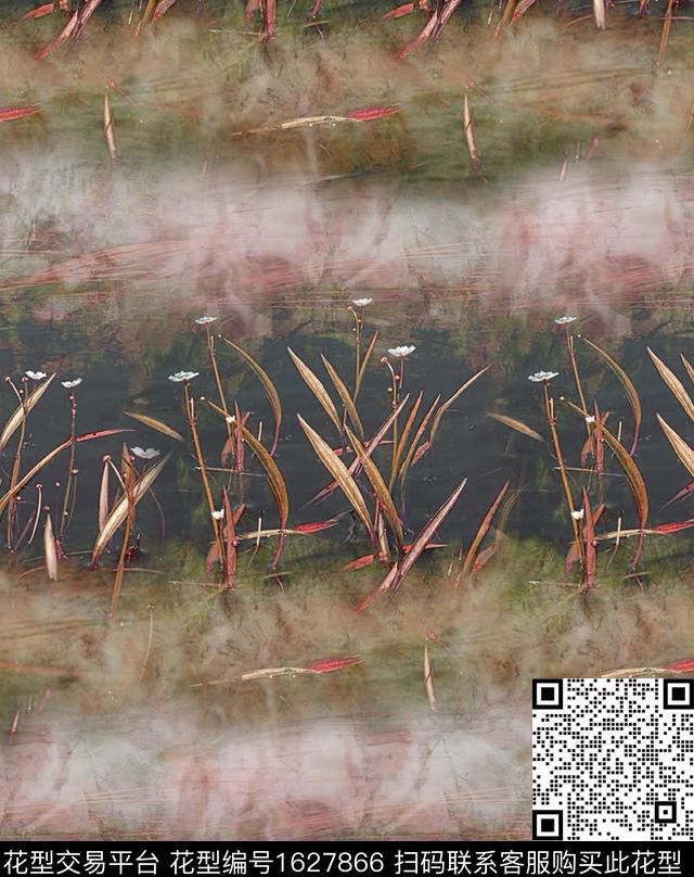 年轻女装抽象花卉条纹数码印花华亿平台下载（图片编号: 1627866） - 瓦栏（Walan）