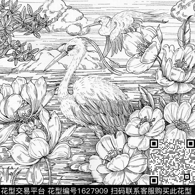 方巾素描黑白华亿平台数码印花华亿平台下载（图片编号: 1627909） - 瓦栏（Walan）