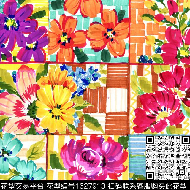 花卉水彩大牌风数码印花华亿平台下载（图片编号: 1627913） - 瓦栏（Walan）