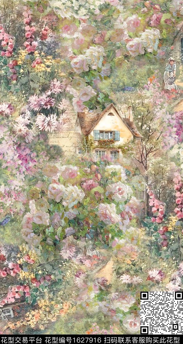 花卉水彩风景数码印花华亿平台下载（图片编号: 1627916） - 瓦栏（Walan）