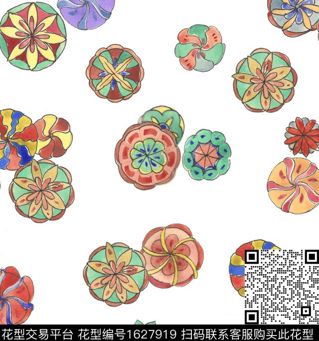传统纹样国风皮球花数码印花华亿平台下载（图片编号: 1627919） - 瓦栏（Walan）