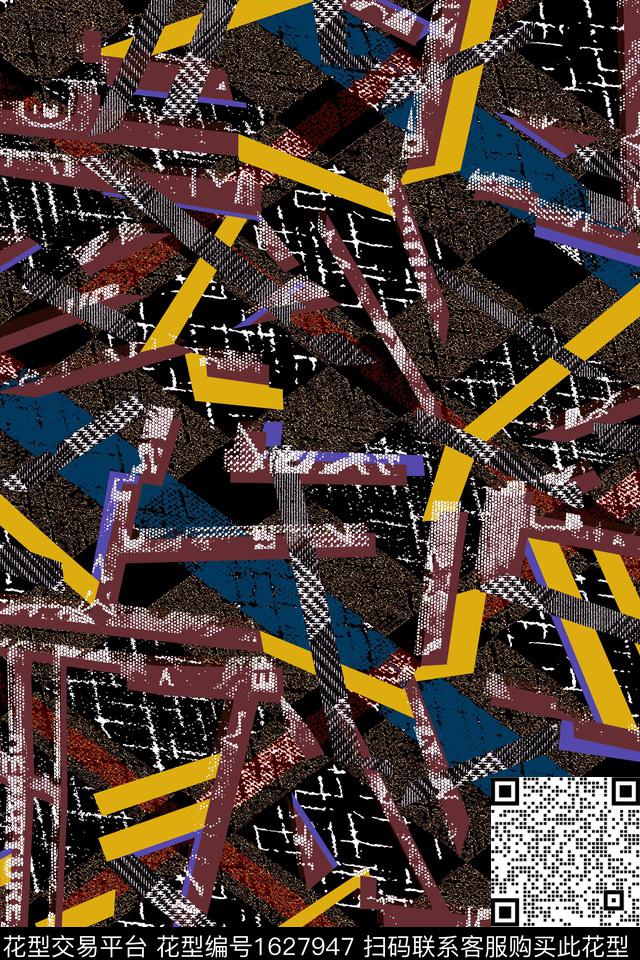 中老年抽象条纹数码印花华亿平台下载（图片编号: 1627947） - 瓦栏（Walan）