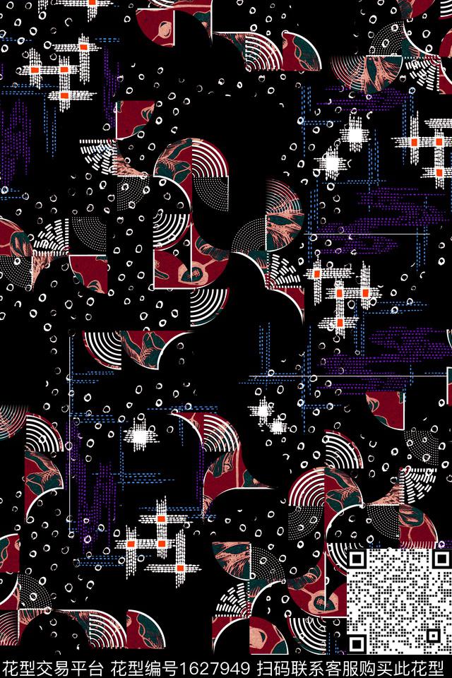 休闲中老年几何数码印花华亿平台下载（图片编号: 1627949） - 瓦栏（Walan）