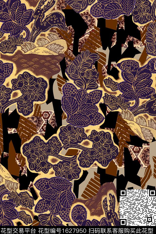 花卉中老年几何数码印花华亿平台下载（图片编号: 1627950） - 瓦栏（Walan）