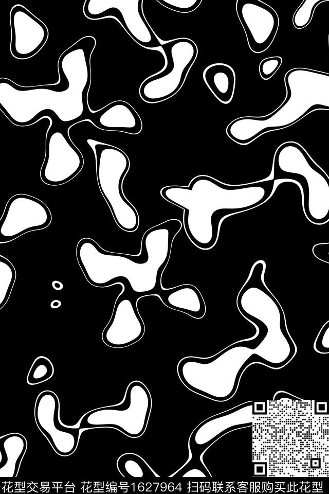 黑白抽象水纹传统印花华亿平台下载（图片编号: 1627964） - 瓦栏（Walan）