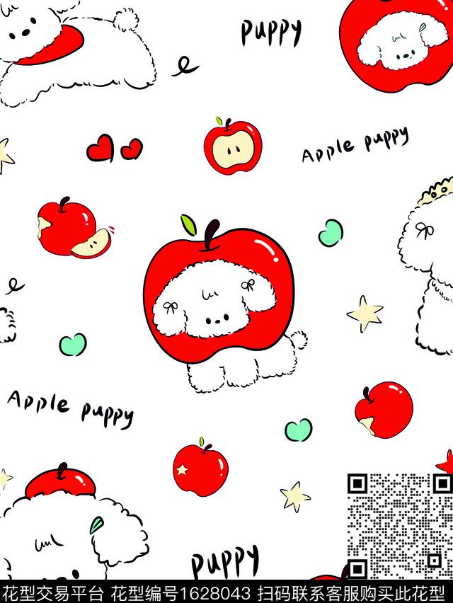 卡通动物狗苹果传统印花华亿平台下载（图片编号: 1628043） - 瓦栏（Walan）