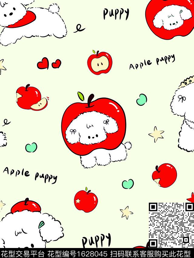 卡通动物狗苹果传统印花华亿平台下载（图片编号: 1628045） - 瓦栏（Walan）