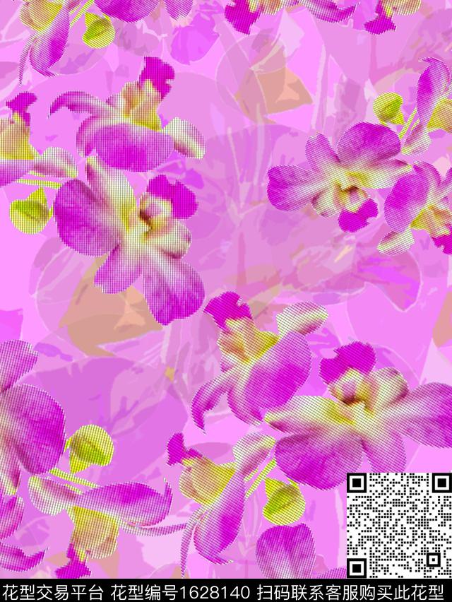 花卉兰花马赛克数码印花华亿平台下载（图片编号: 1628140） - 瓦栏（Walan）