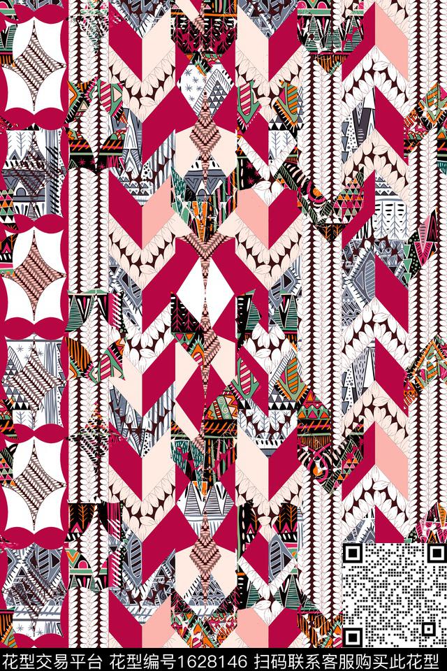 民族风几何条纹数码印花华亿平台下载（图片编号: 1628146） - 瓦栏（Walan）