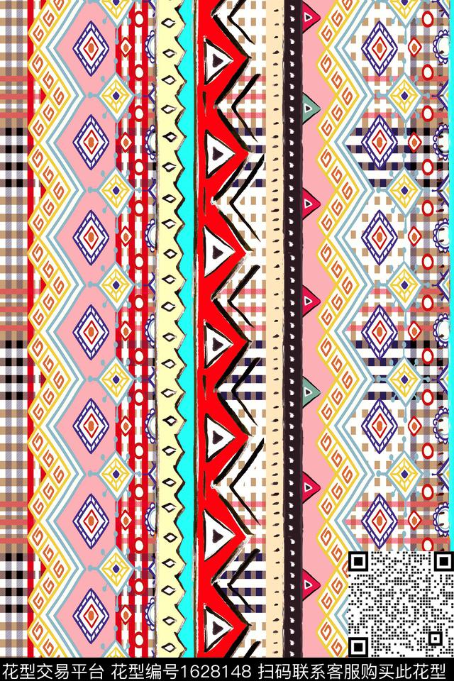 民族风几何条纹数码印花华亿平台下载（图片编号: 1628148） - 瓦栏（Walan）