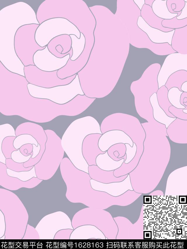 花卉大花线条花卉传统印花华亿平台下载（图片编号: 1628163） - 瓦栏（Walan）