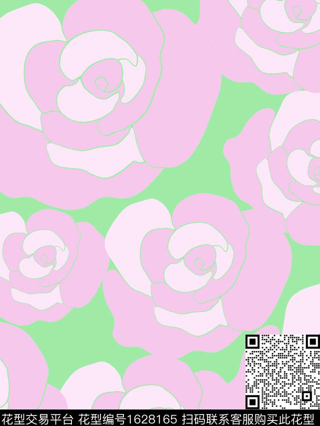 年轻女装大花玫瑰花数码印花华亿平台下载（图片编号: 1628165） - 瓦栏（Walan）