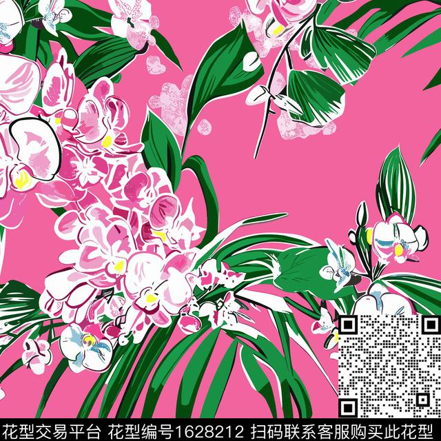 花卉蝴蝶兰热带数码印花华亿平台下载（图片编号: 1628212） - 瓦栏（Walan）