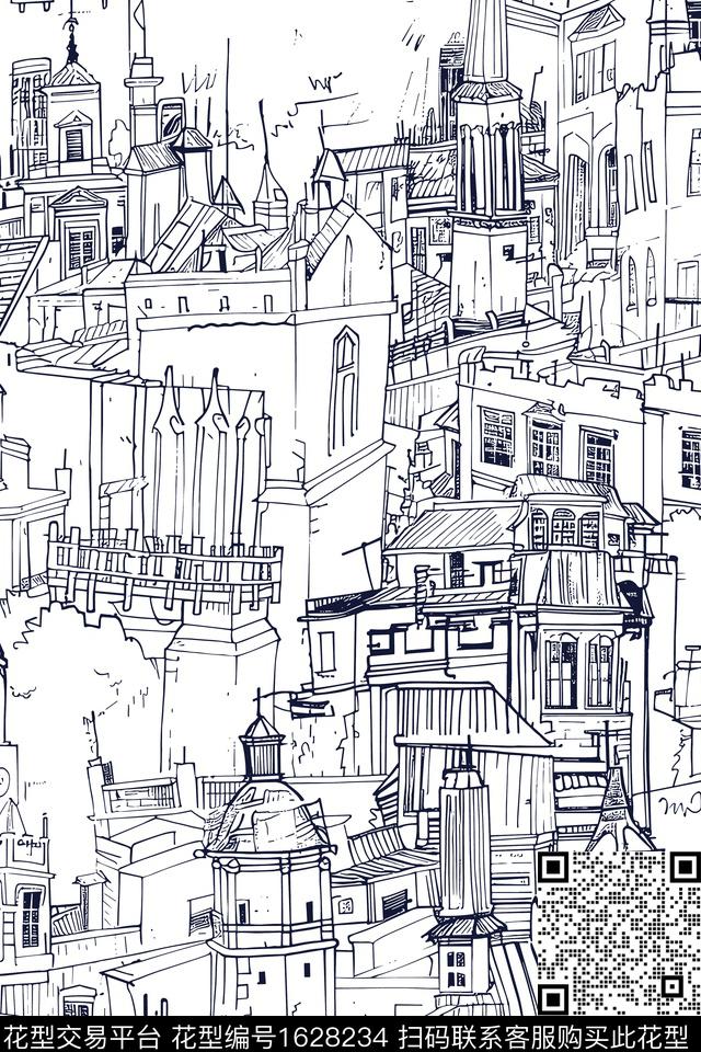 建筑线条欧式数码印花华亿平台下载（图片编号: 1628234） - 瓦栏（Walan）