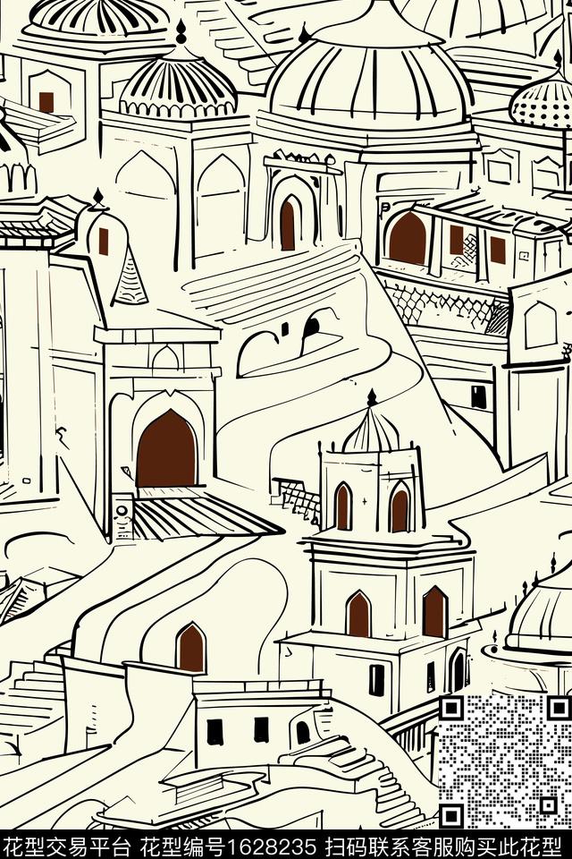 建筑线条欧式数码印花华亿平台下载（图片编号: 1628235） - 瓦栏（Walan）