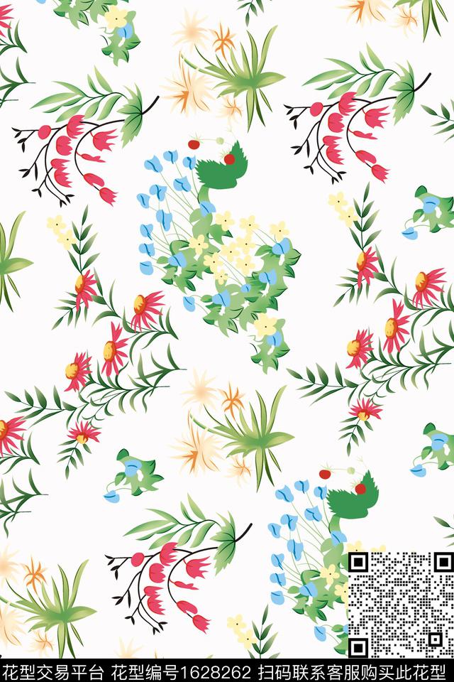 小碎花旗袍清爽底花卉数码印花华亿平台下载（图片编号: 1628262） - 瓦栏（Walan）