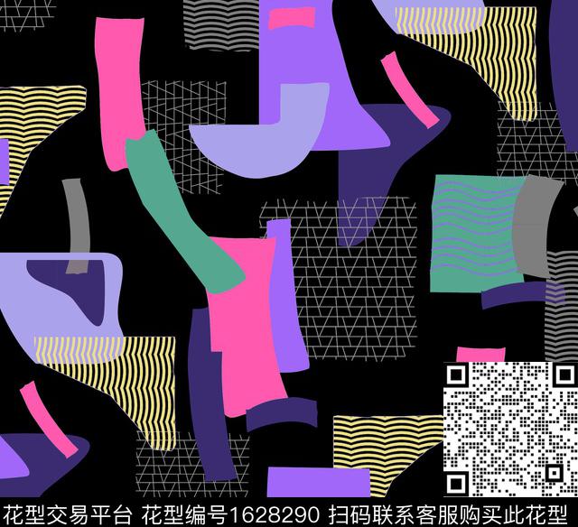 几何色块线条传统印花华亿平台下载（图片编号: 1628290） - 瓦栏（Walan）