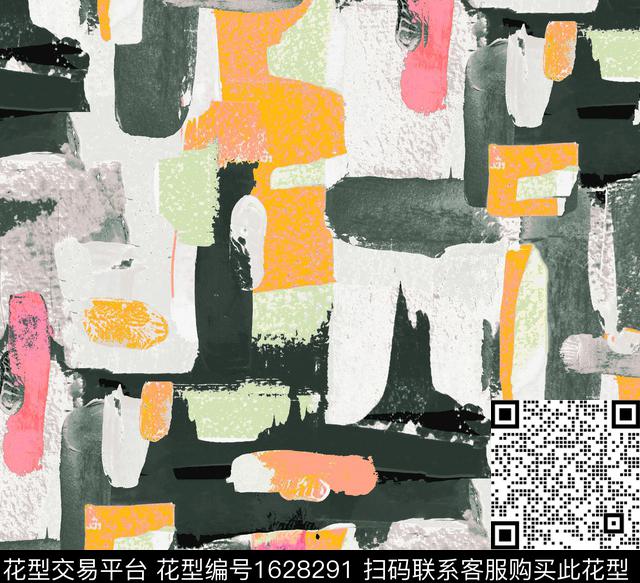 抽象油画笔触数码印花华亿平台下载（图片编号: 1628291） - 瓦栏（Walan）