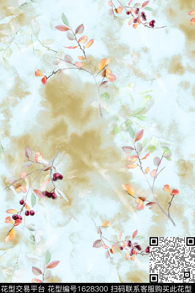 植物笔触绿植树叶数码印花华亿平台下载（图片编号: 1628300） - 瓦栏（Walan）