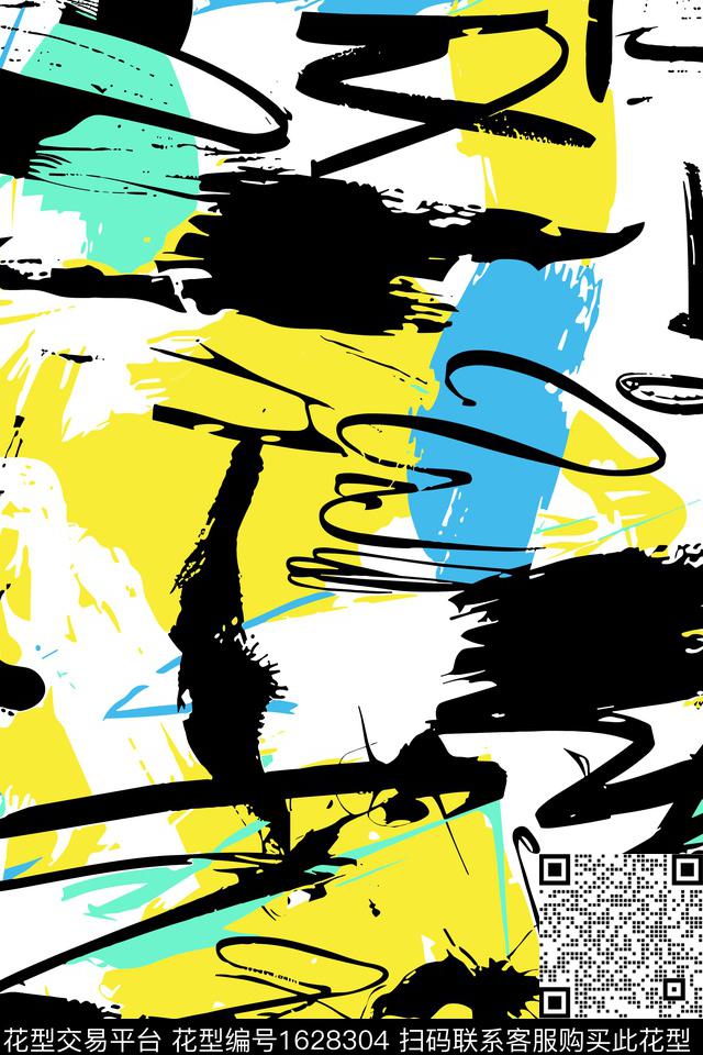 抽象笔触涂鸦数码印花华亿平台下载（图片编号: 1628304） - 瓦栏（Walan）