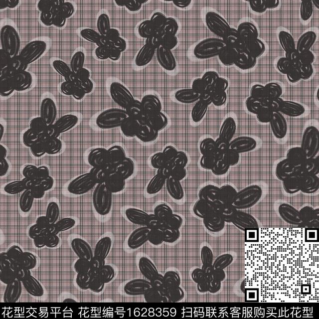 格子花卉抽象花卉数码印花华亿平台下载（图片编号: 1628359） - 瓦栏（Walan）