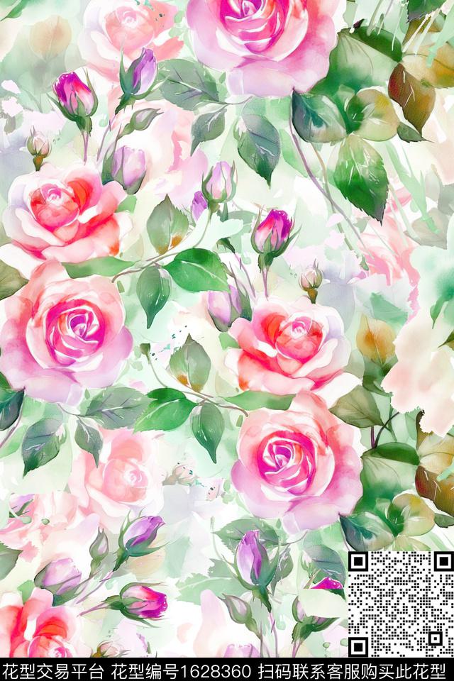 花卉水彩花卉影花数码印花华亿平台下载（图片编号: 1628360） - 瓦栏（Walan）