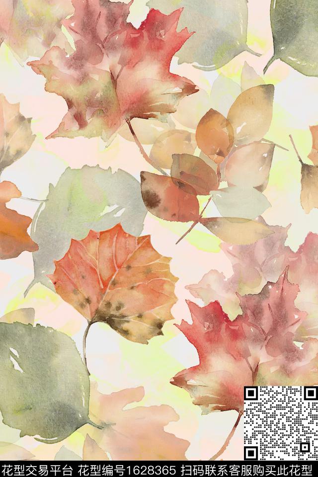 水彩叶子枫叶数码印花华亿平台下载（图片编号: 1628365） - 瓦栏（Walan）