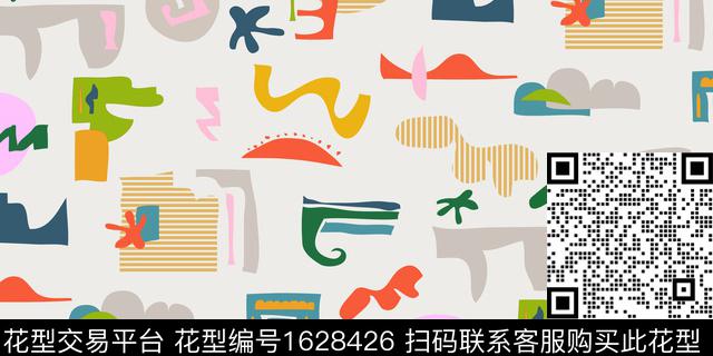 趣味几何抽象数码印花华亿平台下载（图片编号: 1628426） - 瓦栏（Walan）