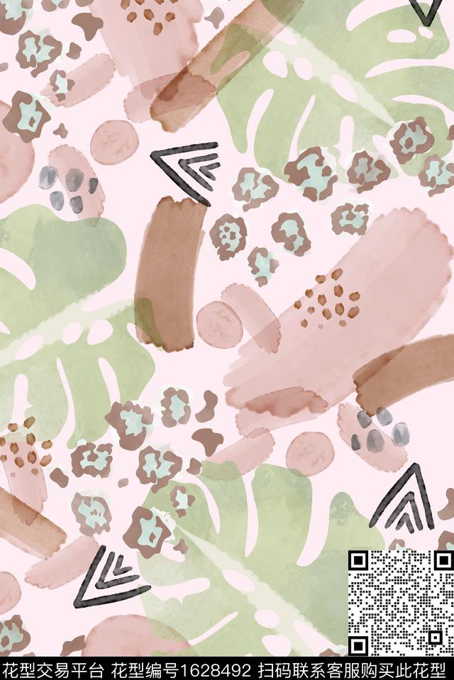 豹纹热带叶子数码印花华亿平台下载（图片编号: 1628492） - 瓦栏（Walan）