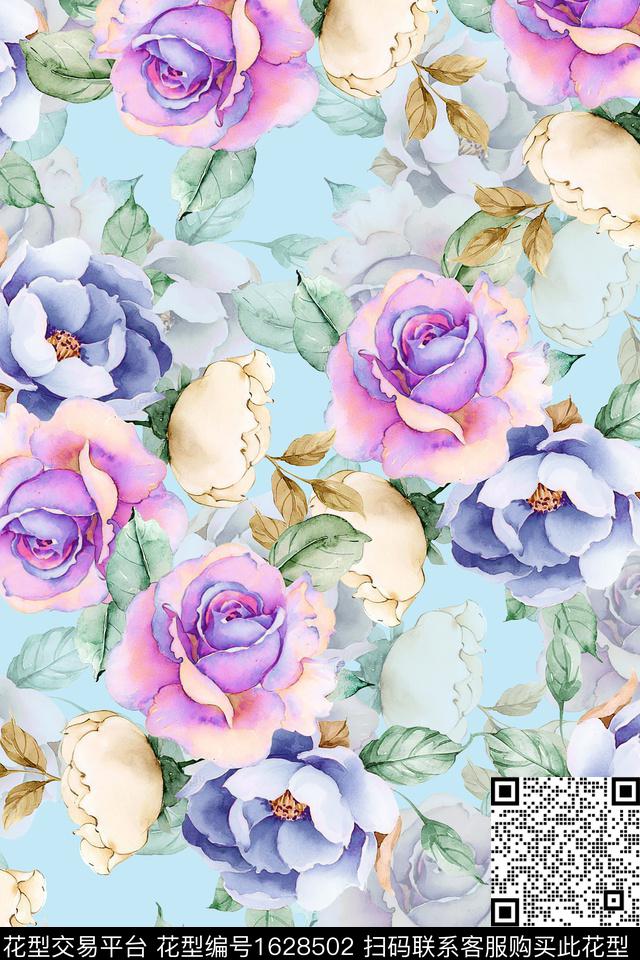 水彩花卉影花花卉数码印花华亿平台下载（图片编号: 1628502） - 瓦栏（Walan）