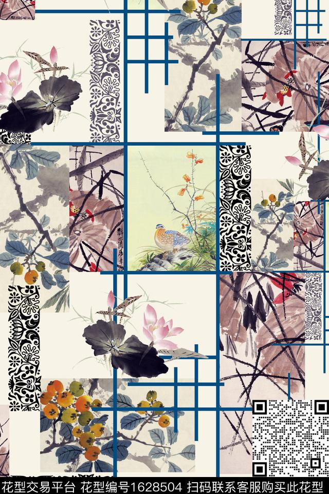 中国风花卉水墨风数码印花华亿平台下载（图片编号: 1628504） - 瓦栏（Walan）
