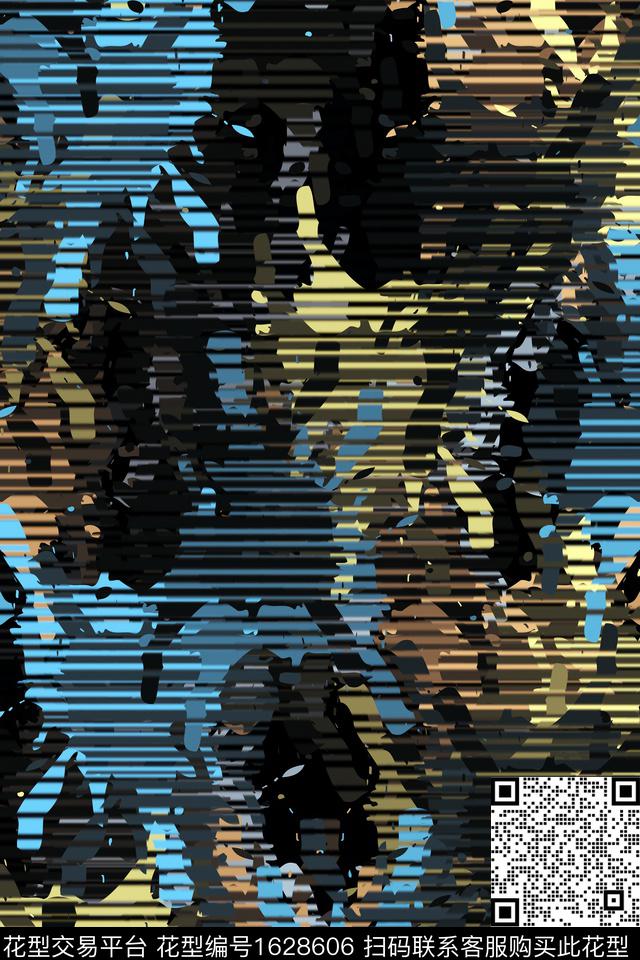 抽象涂鸦条纹数码印花华亿平台下载（图片编号: 1628606） - 瓦栏（Walan）