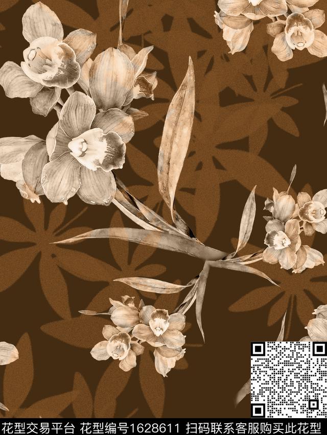 水彩花卉花卉叶子数码印花华亿平台下载（图片编号: 1628611） - 瓦栏（Walan）