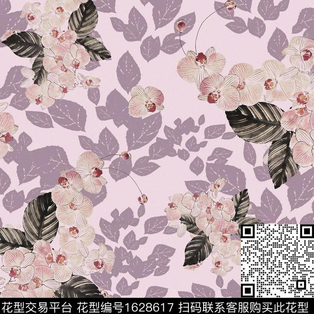 植物花卉蝴蝶兰数码印花华亿平台下载（图片编号: 1628617） - 瓦栏（Walan）