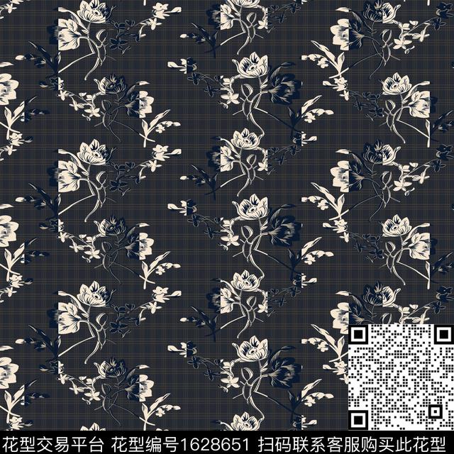 花卉格子条纹数码印花华亿平台下载（图片编号: 1628651） - 瓦栏（Walan）