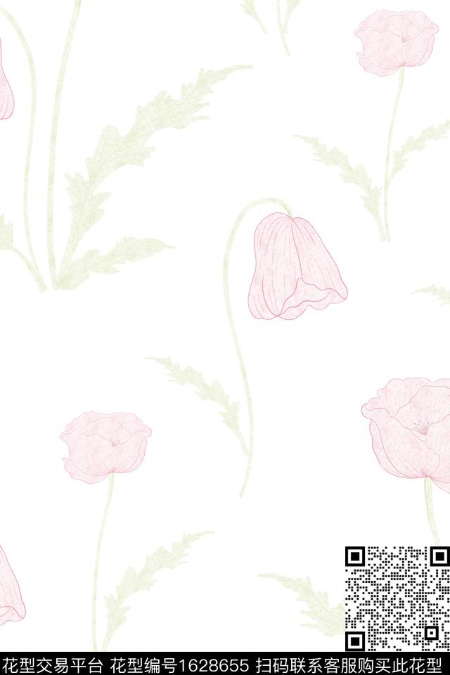 年轻女装花卉手绘大花数码印花华亿平台下载（图片编号: 1628655） - 瓦栏（Walan）