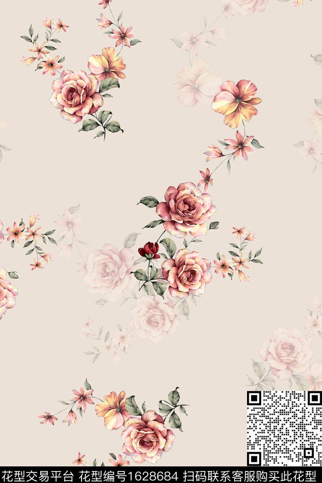 影花年轻女装花卉数码印花华亿平台下载（图片编号: 1628684） - 瓦栏（Walan）