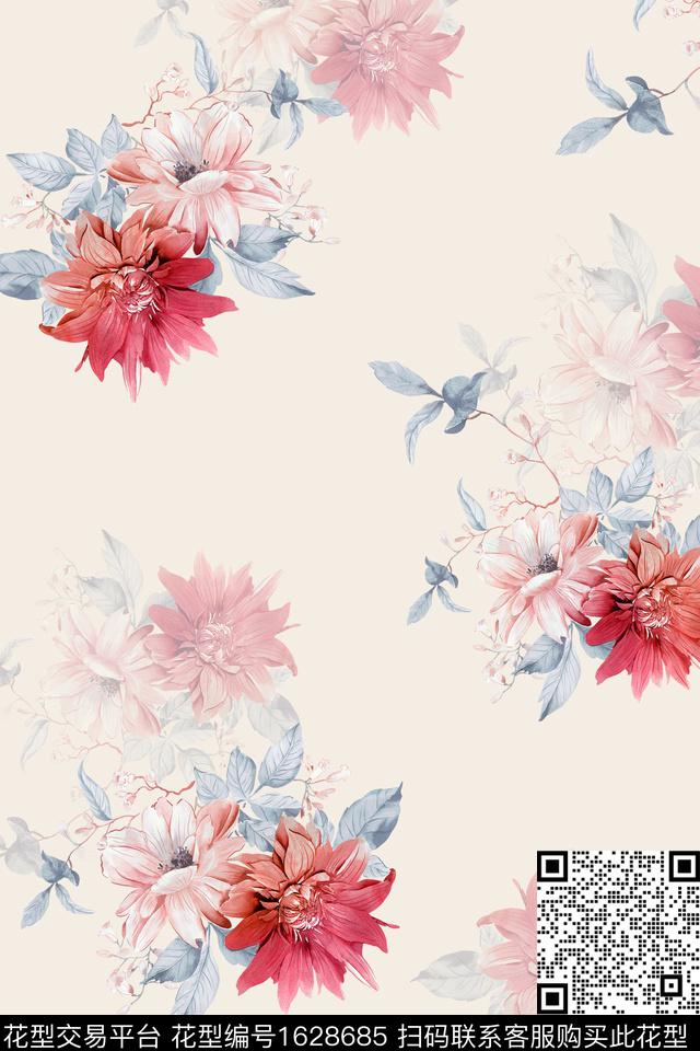 影花年轻女装花卉数码印花华亿平台下载（图片编号: 1628685） - 瓦栏（Walan）