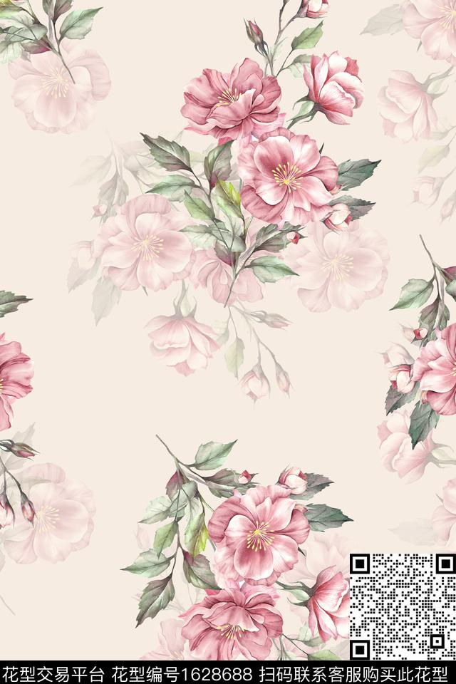 影花年轻女装花卉数码印花华亿平台下载（图片编号: 1628688） - 瓦栏（Walan）