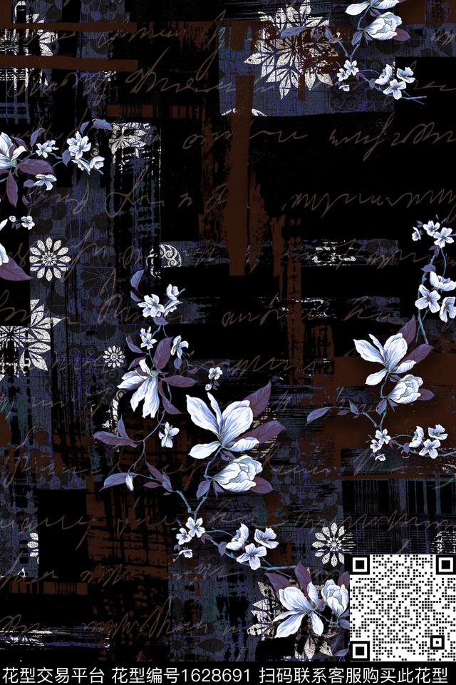 花卉中老年字母数码印花华亿平台下载（图片编号: 1628691） - 瓦栏（Walan）