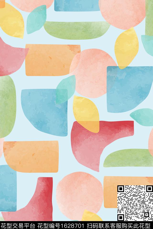 水彩几何抽象数码印花华亿平台下载（图片编号: 1628701） - 瓦栏（Walan）