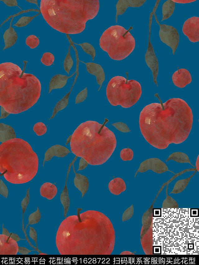 苹果手绘复古数码印花华亿平台下载（图片编号: 1628722） - 瓦栏（Walan）