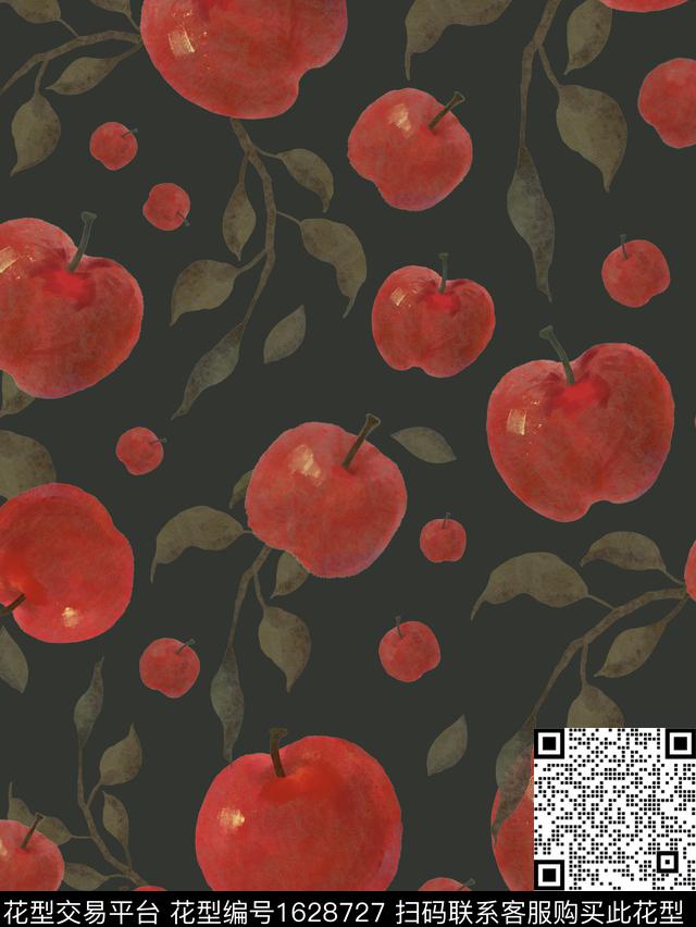 苹果手绘复古数码印花华亿平台下载（图片编号: 1628727） - 瓦栏（Walan）