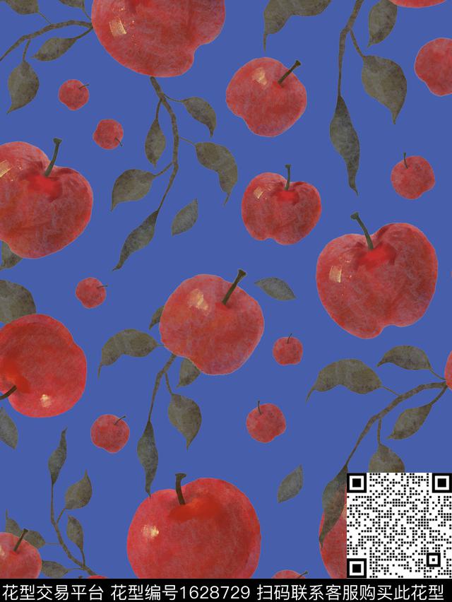 苹果手绘复古数码印花华亿平台下载（图片编号: 1628729） - 瓦栏（Walan）