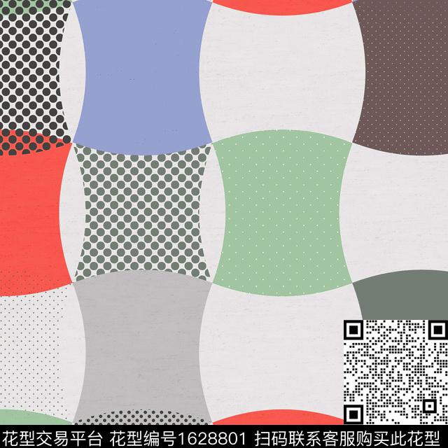 格子几何波点数码印花华亿平台下载（图片编号: 1628801） - 瓦栏（Walan）