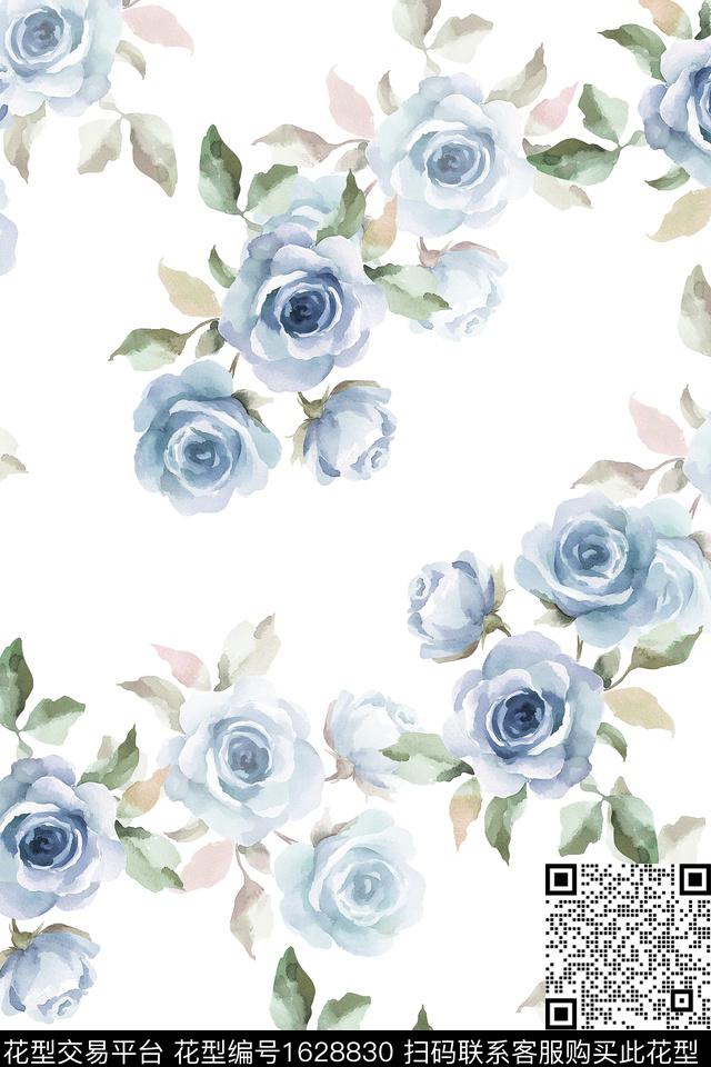 花卉水彩花卉白底花数码印花华亿平台下载（图片编号: 1628830） - 瓦栏（Walan）